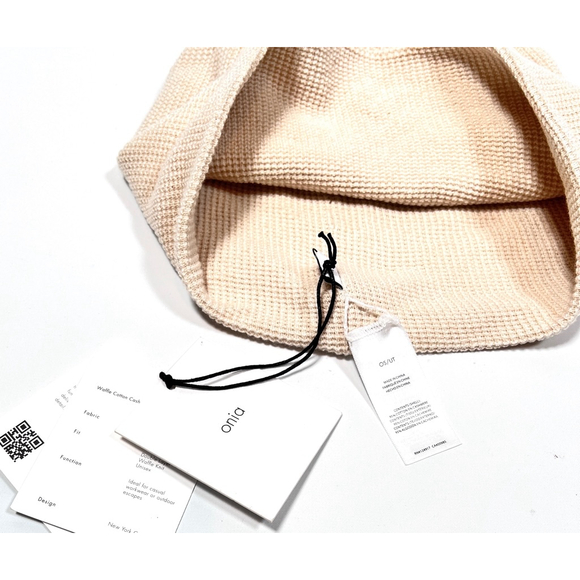 Onia Unisex Beanie Hat NEW Cashmere Cotton Waffle Beige OS main image 5